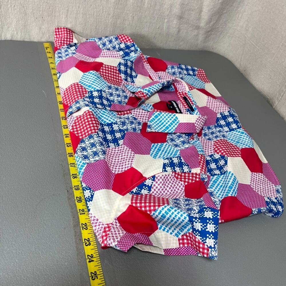Lands End Womens Button Up Top Size 16 1X Patchwork No Iron Career Office Artsy - Picture 7 of 9